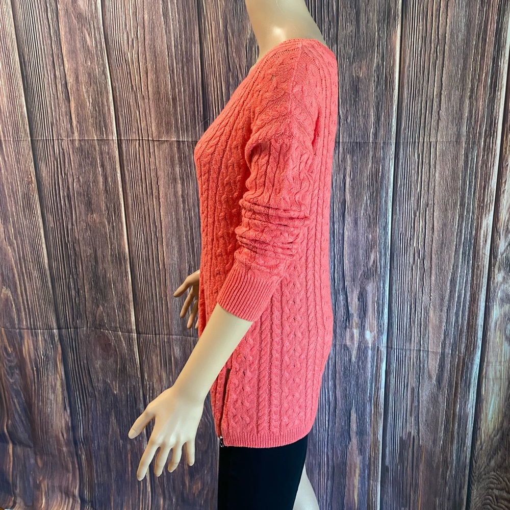 American Eagle Outfitters size large salmon pink knit braided boho sweater - Picture 5 of 16